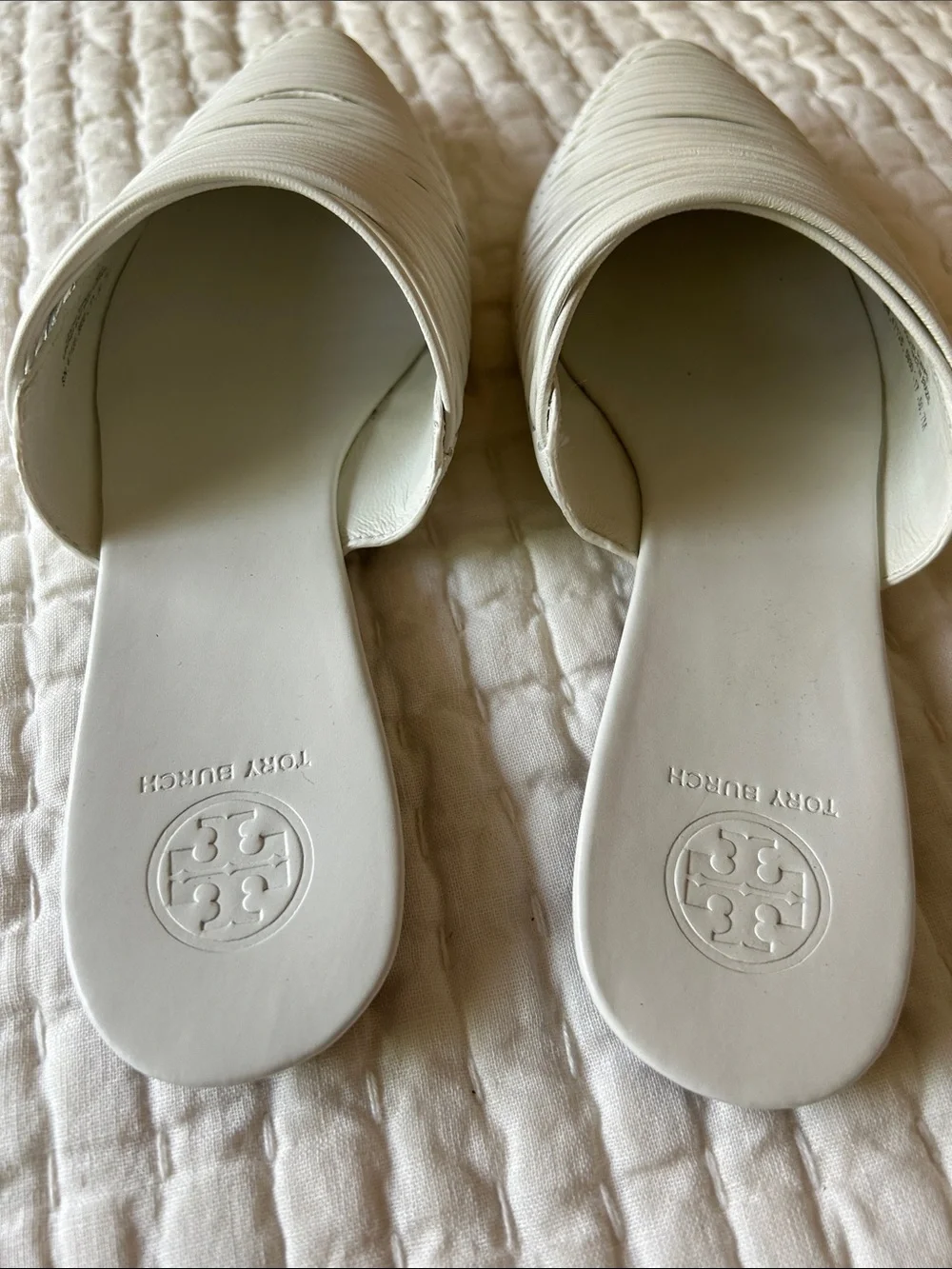 Tory Burch Ivory Braided Leather Slide Mules